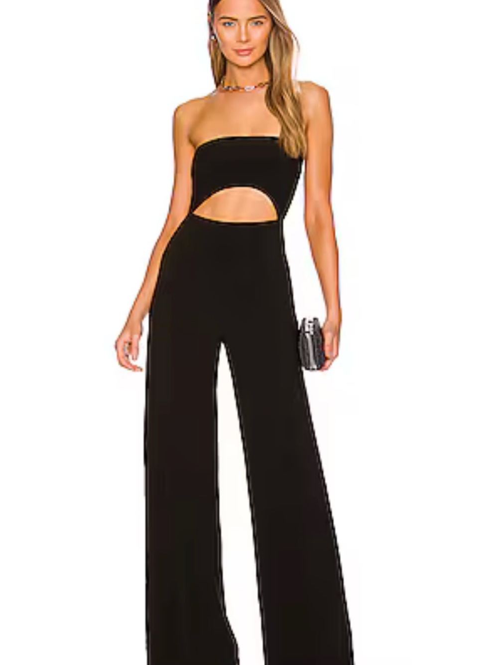 Norma Kamali Black Strapless Cutout Wide-Leg Jumpsuit